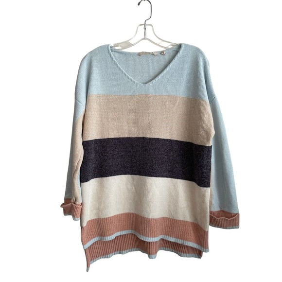 Soft Surroundings Size Medium Lisbeth Striped Color Block Chenille Sweater VNeck - Picture 1 of 7
